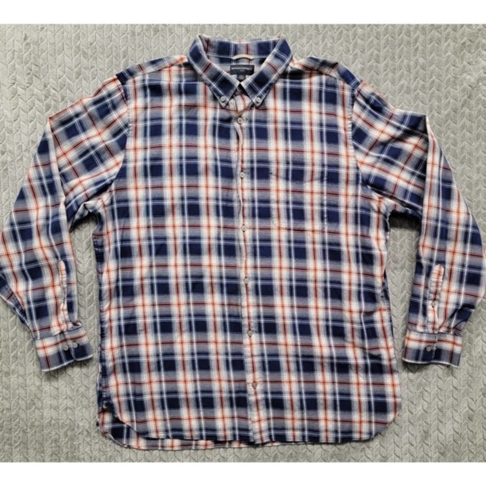 BANANA REPUBLIC Plaid Shirt Men's Size 2XL Blue Orange Button Down
